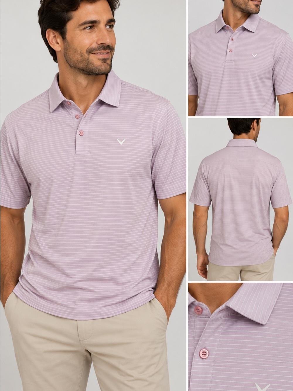 Callaway Men's Polo - Light Mauve Thin Stripe